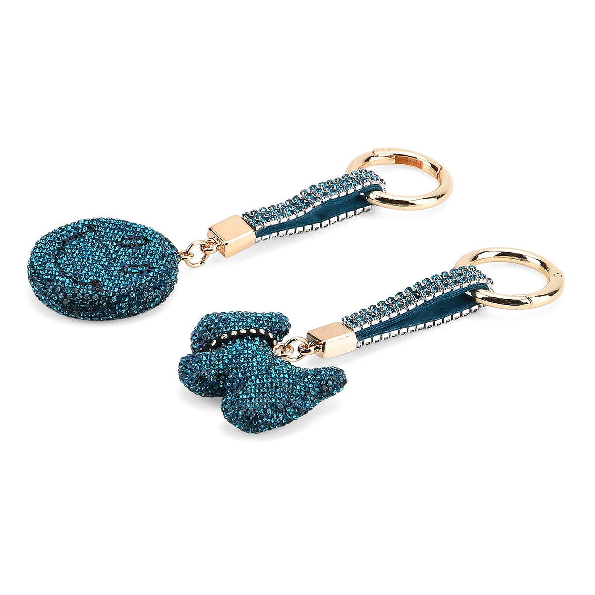 Designer Inspired - Set of 2 Sparkling Dog and Smiling Face Keychain-Bag Charm - Blue V32536868 6