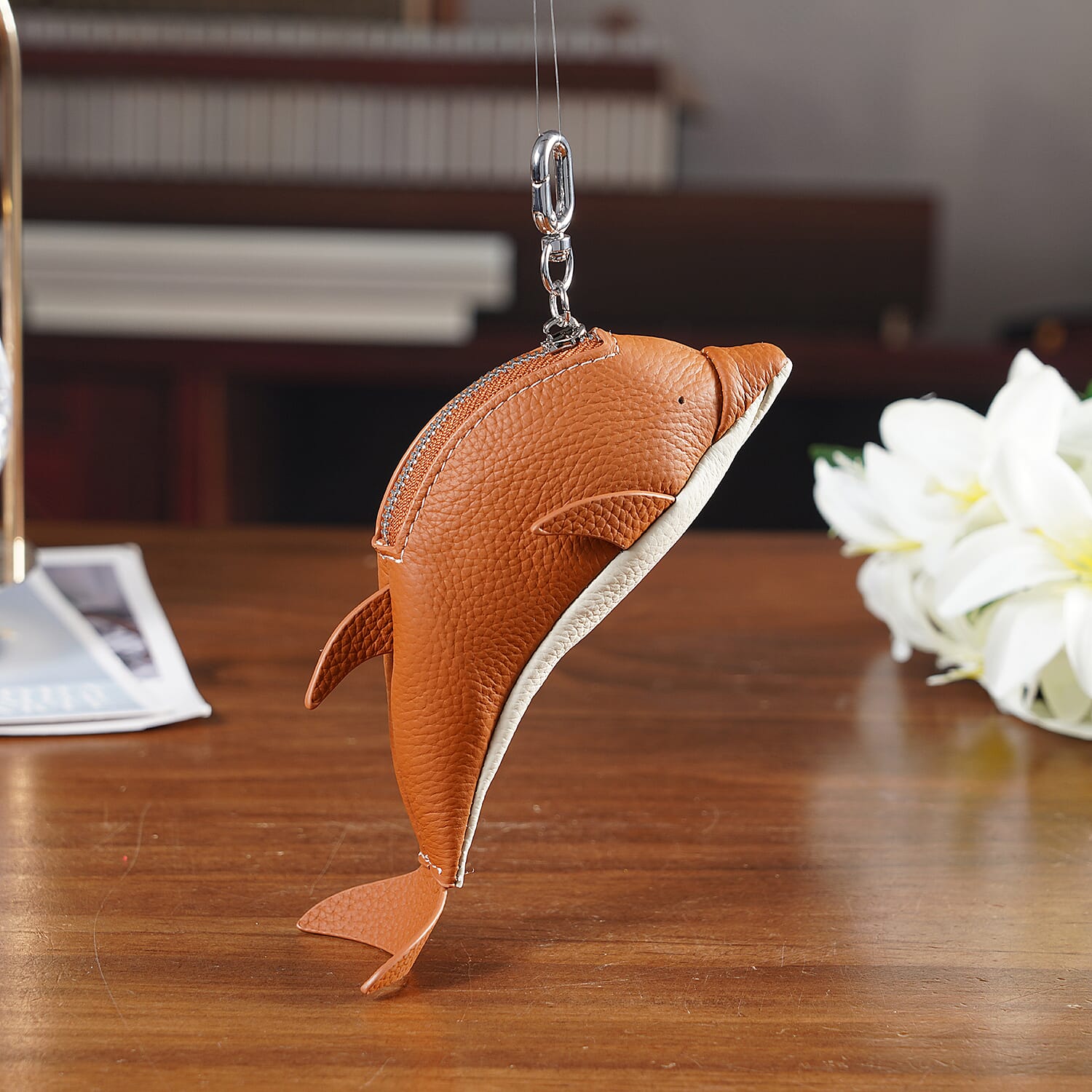 Genuine Leather Dolphin Bag Charm &amp; Coin Wallet (18cm) - Tan V32360334 2