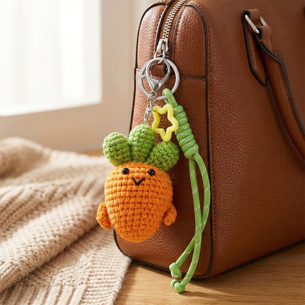 Set of 2 Crochet Fruit Charms Keychain - Orange & Red