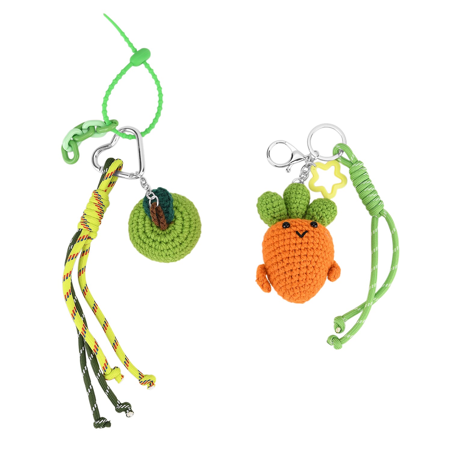 Set of 2 Crochet Fruit Charms Keychain - Green &amp; Orange V32357585 0