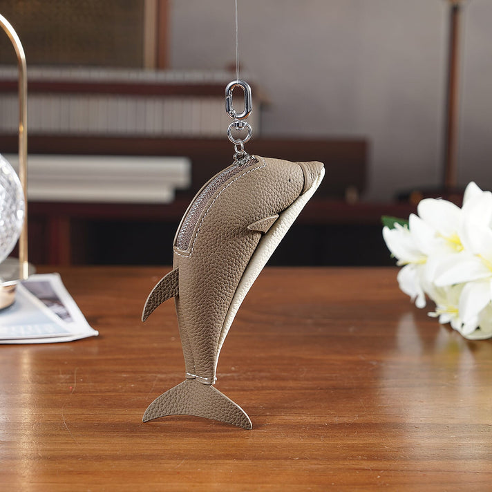 Genuine Leather Dolphin Bag Charm &amp; Coin Wallet (18cm) - Dark Brown 8433259 2