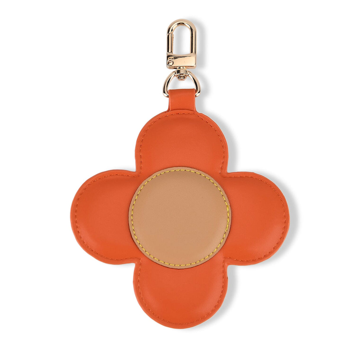 Genuine Leather Flower Keychain Bag Charm - Zipped Mini Coin Purse - Orange &amp; Khaki V32512807 6