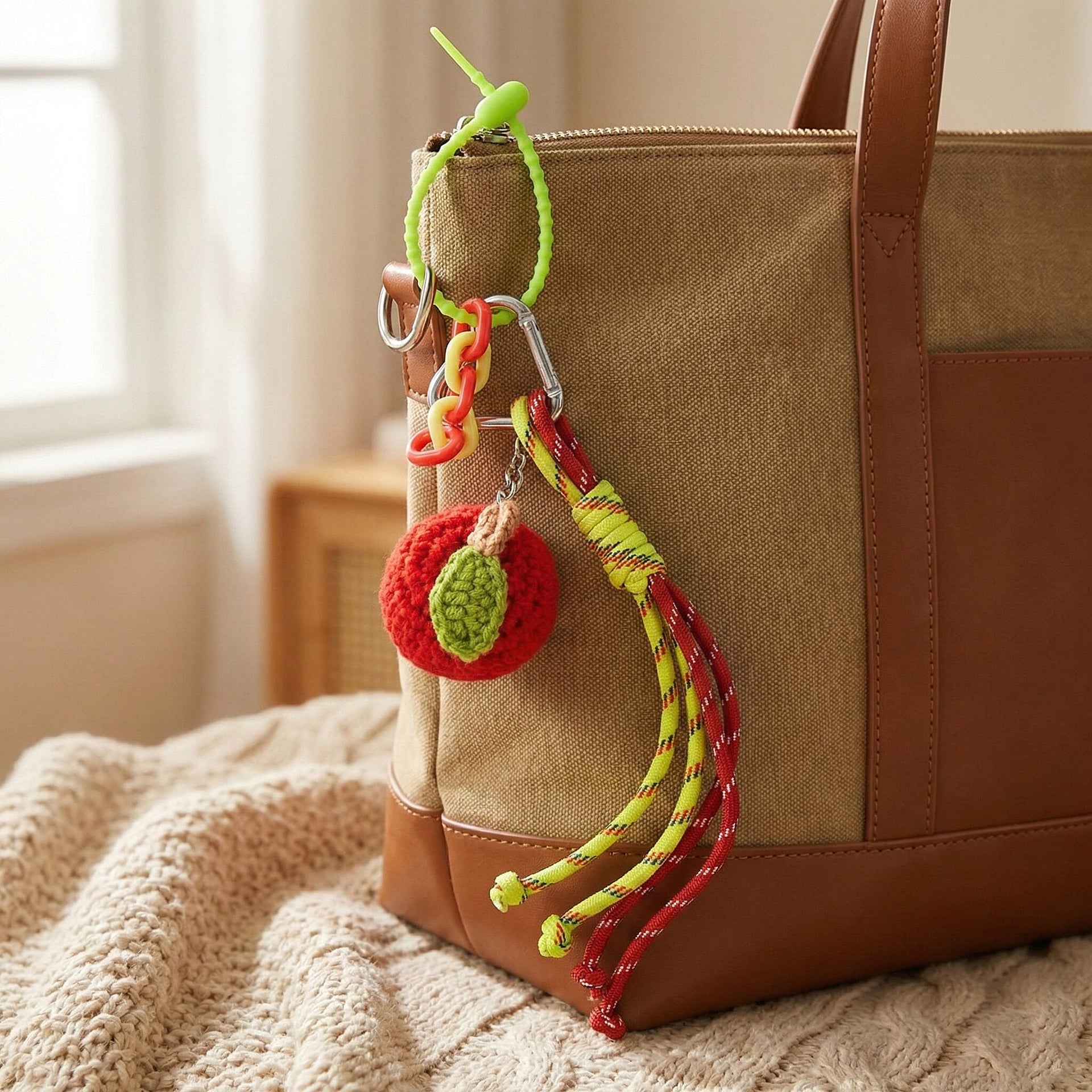 Set of 2 Crochet Fruit Charms Keychain - Orange &amp; Red V32363314 3