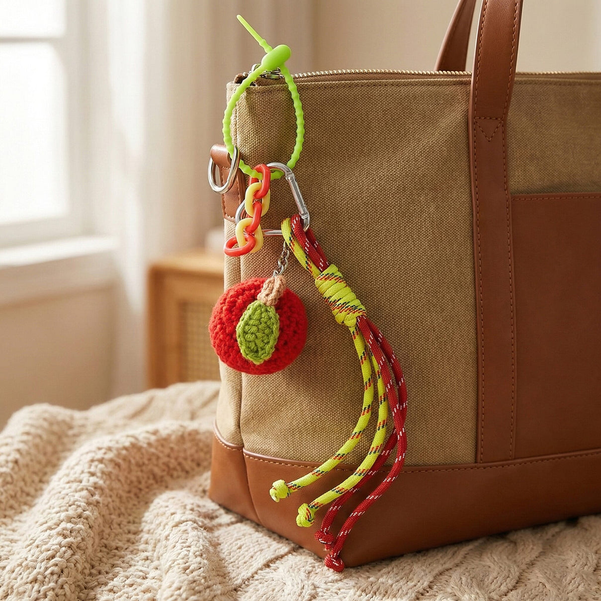 Set of 2 Crochet Fruit Charms Keychain - Orange &amp; Red V32354576 3