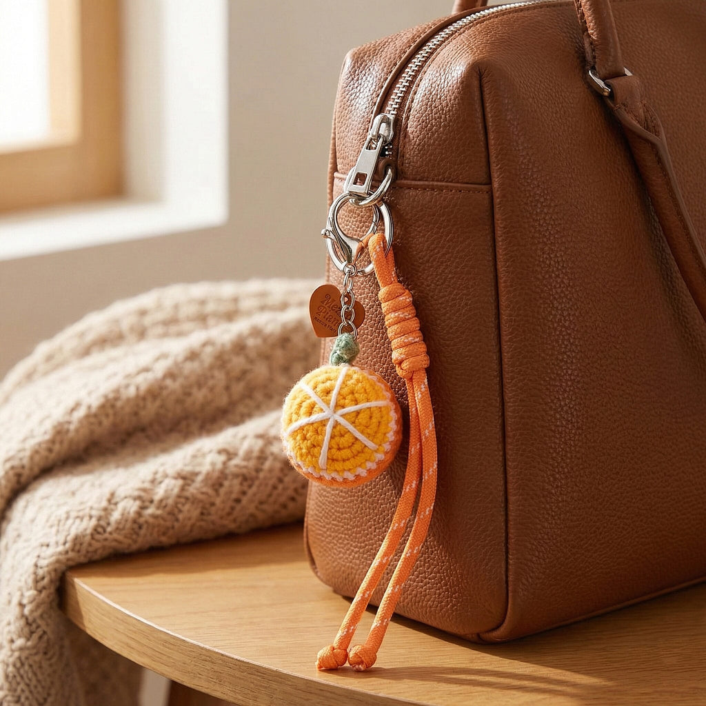 Set of 2 Crochet Fruit Charms Keychain - Orange & Red