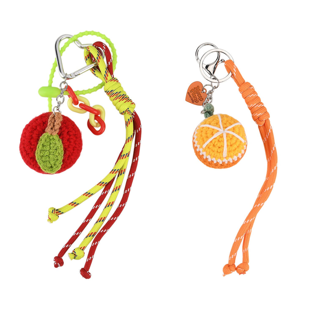 Set of 2 Crochet Fruit Charms Keychain - Orange & Red