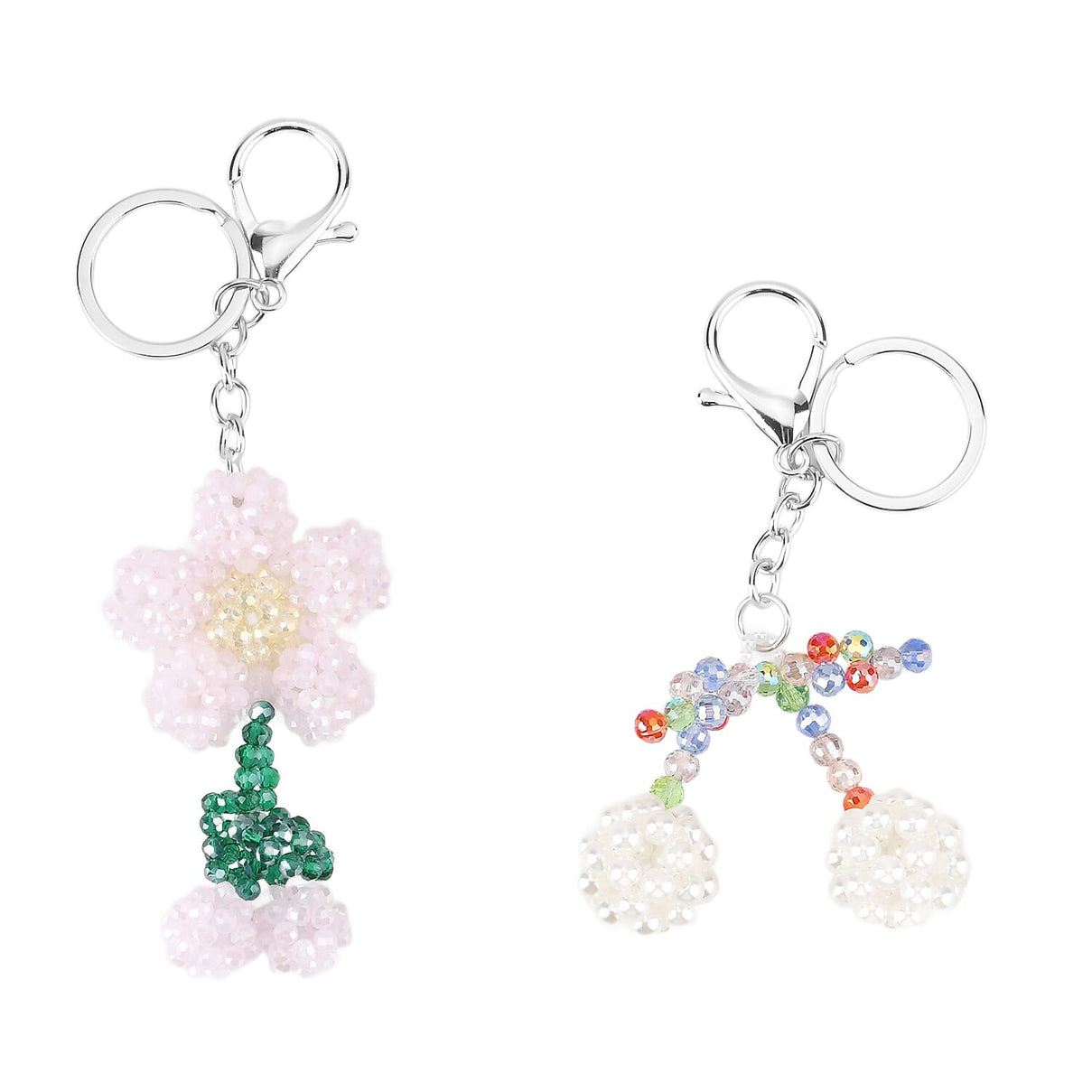 Set of 2 - Beaded Pink Flower &amp; Multicolour Cherry Design Key Chains (12cm) 8414462 0