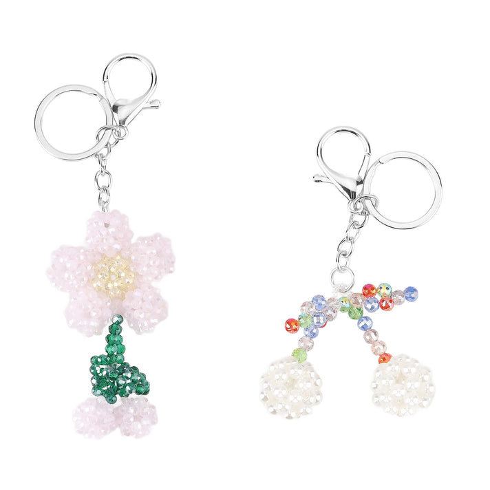 Set of 2 - Beaded Pink Flower &amp; Multicolour Cherry Design Key Chains (12cm) 8414462 1