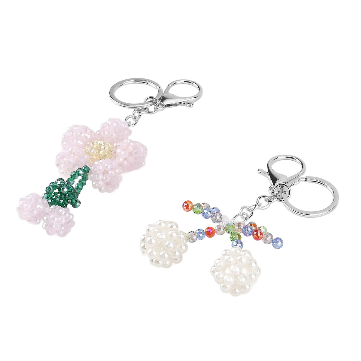 Set of 2 - Beaded Pink Flower &amp; Multicolour Cherry Design Key Chains (12cm) 8414462 3