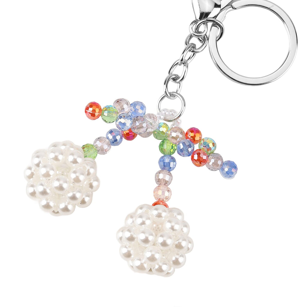 Set of 2 - Beaded Pink Flower & Multicolour Cherry Design Key Chains (12cm)