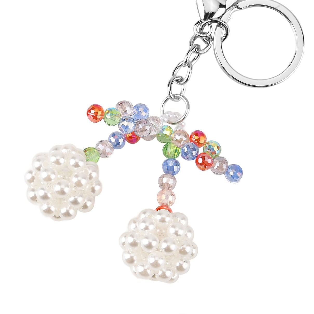 Set of 2 - Beaded Pink Flower &amp; Multicolour Cherry Design Key Chains (12cm) 8414462 5