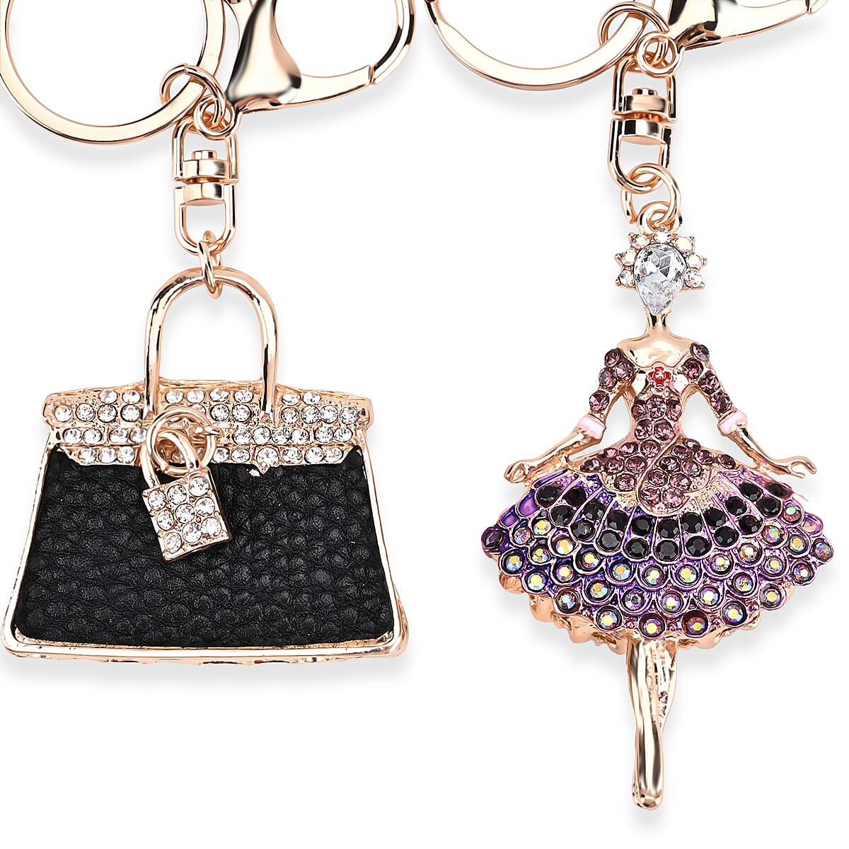 Set of 2 Austrian Crystal Sparkling Ballet Girl &amp; Handbag Keychains- Charms - Purple 8227626 3