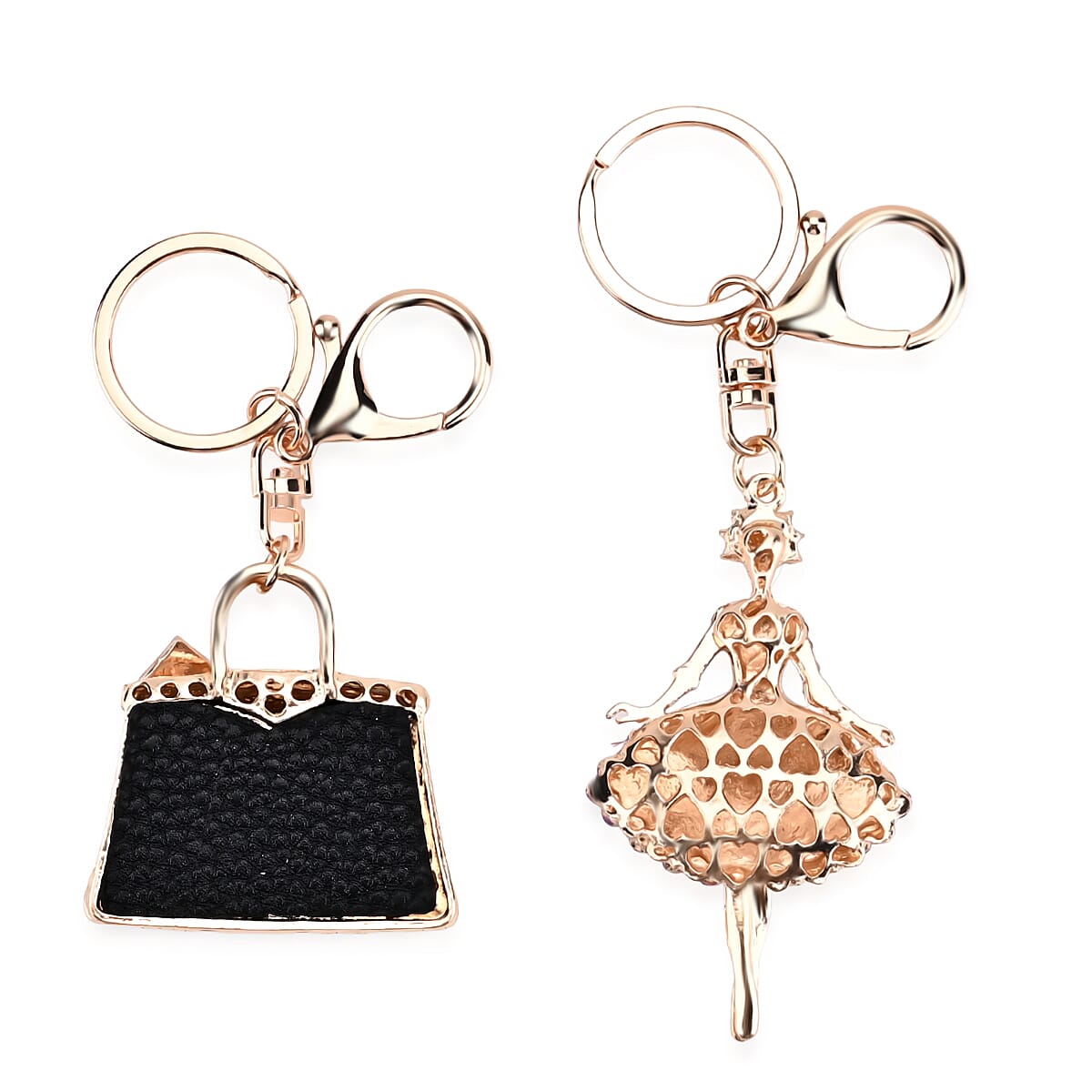 Set of 2 Austrian Crystal Sparkling Ballet Girl &amp; Handbag Keychains- Charms - Purple 8227626 4
