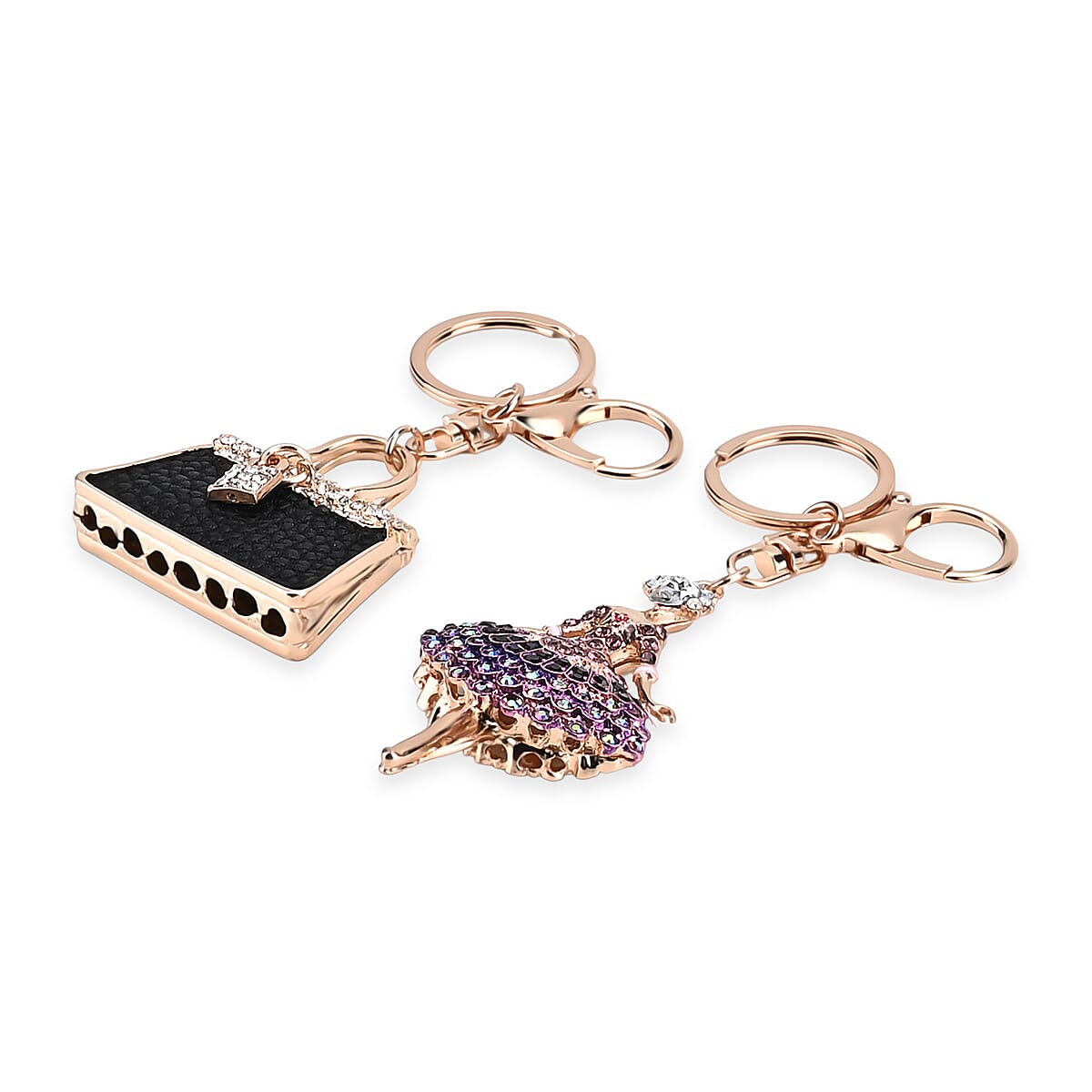 Set of 2 Austrian Crystal Sparkling Ballet Girl &amp; Handbag Keychains- Charms - Purple 8227626 5