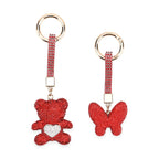 Designer Inspired - Set of 2 Sparkling Bear & Butterfly Keychain-Bag Charm - Red