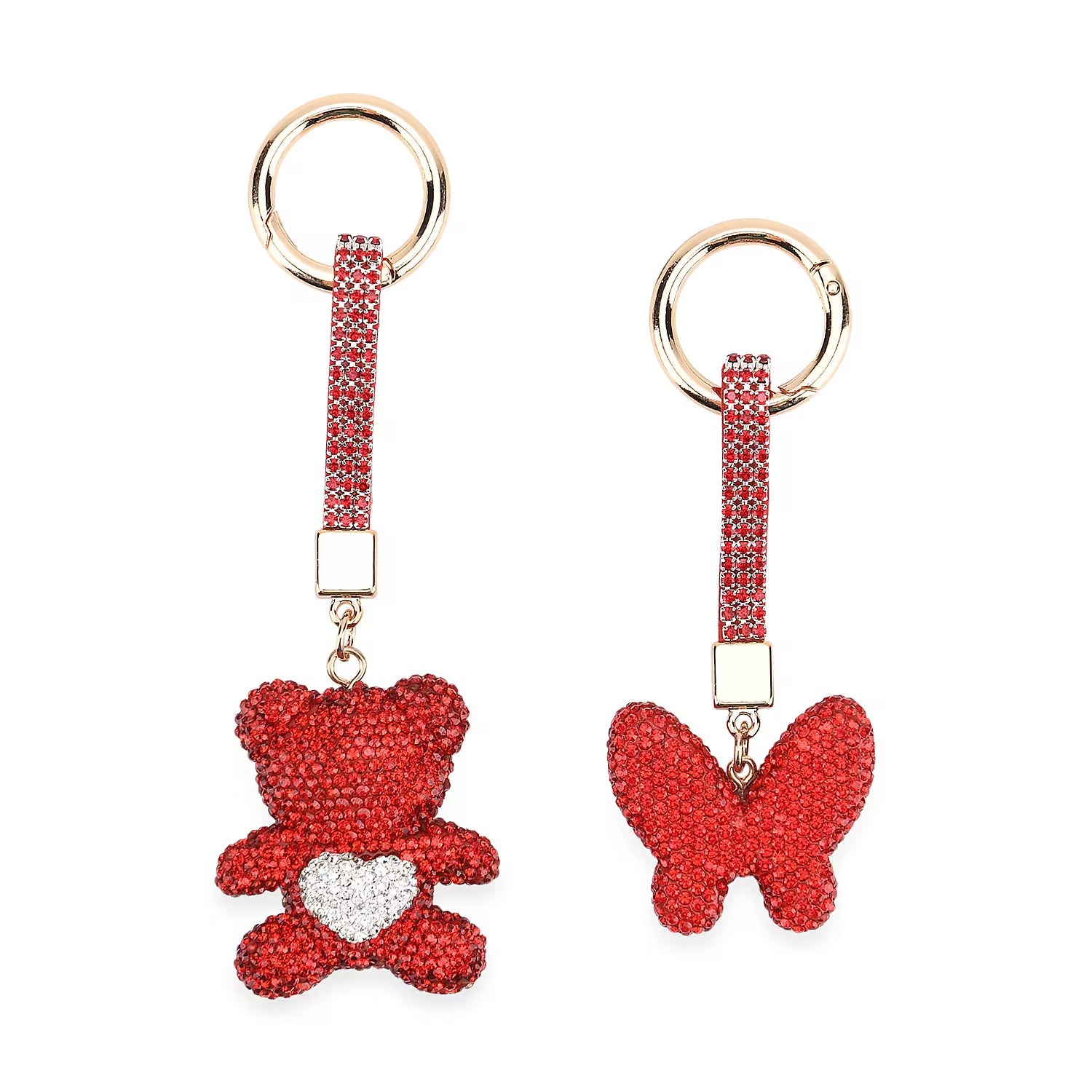 Designer Inspired - Set of 2 Sparkling Bear and Butterfly Keychain-Bag Charm - Red 8227669 0