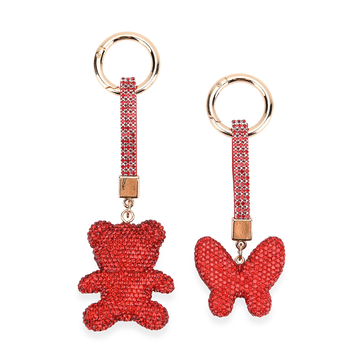 Designer Inspired - Set of 2 Sparkling Bear and Butterfly Keychain-Bag Charm - Red 8227669 3