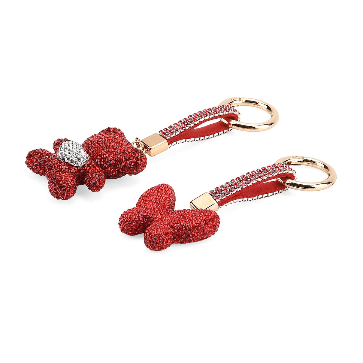 Designer Inspired - Set of 2 Sparkling Bear and Butterfly Keychain-Bag Charm - Red 8227669 4
