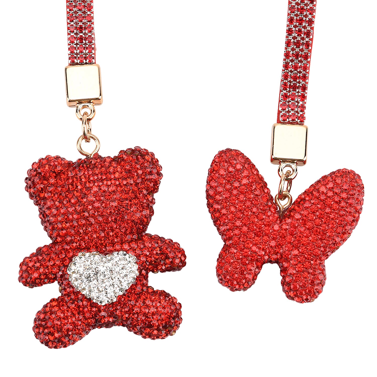 Designer Inspired - Set of 2 Sparkling Bear and Butterfly Keychain-Bag Charm - Red 8227669 5