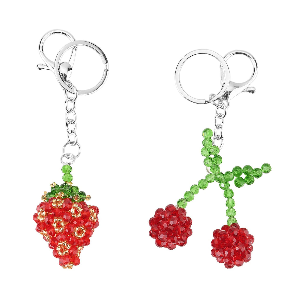 Set of 2 - Beaded Strawberry &amp; Cherry Design Key Chains (12cm) - Red V32516759 0