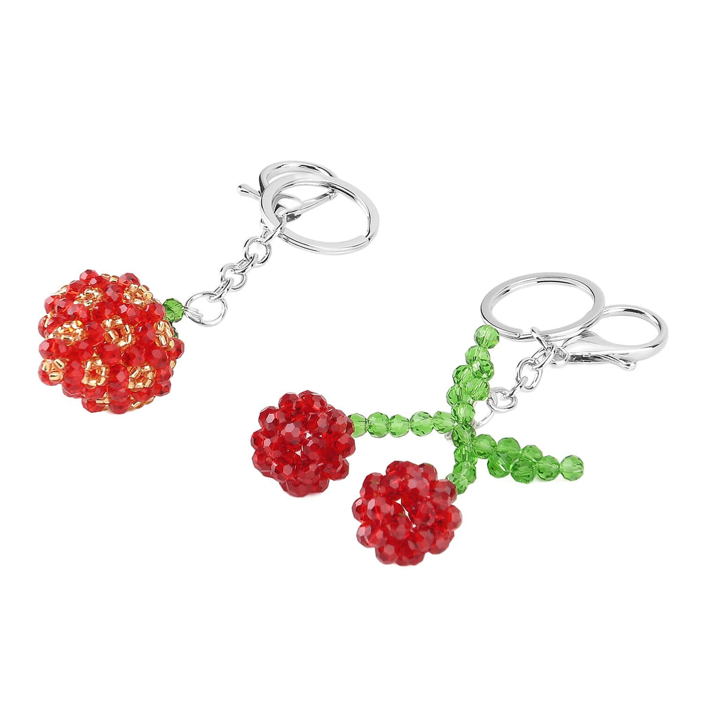 Set of 2 - Beaded Strawberry & Cherry Design Key Chains (12cm) - Red