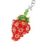 Set of 2 - Beaded Strawberry & Cherry Design Key Chains (12cm) - Red