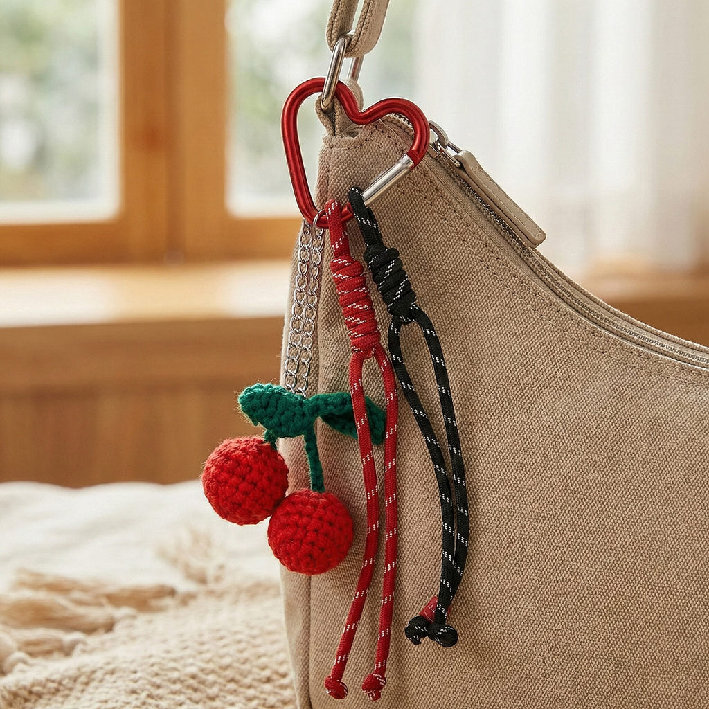 Set of 2 Crochet Fruit Charms Keychain - Orange & Red