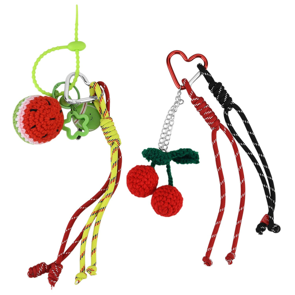 Set of 2 Crochet Fruit Charms Keychain - Orange & Red