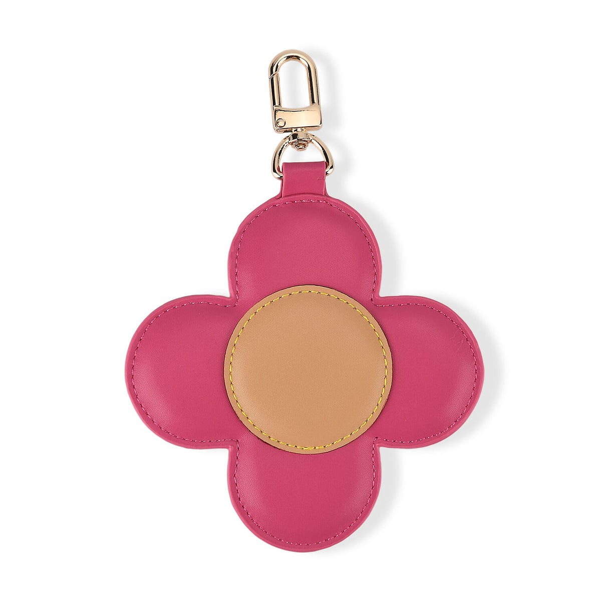 Genuine Leather Flower Keychain Bag Charm - Zipped Mini Coin Purse - Pink &amp; Khaki V32514554 6