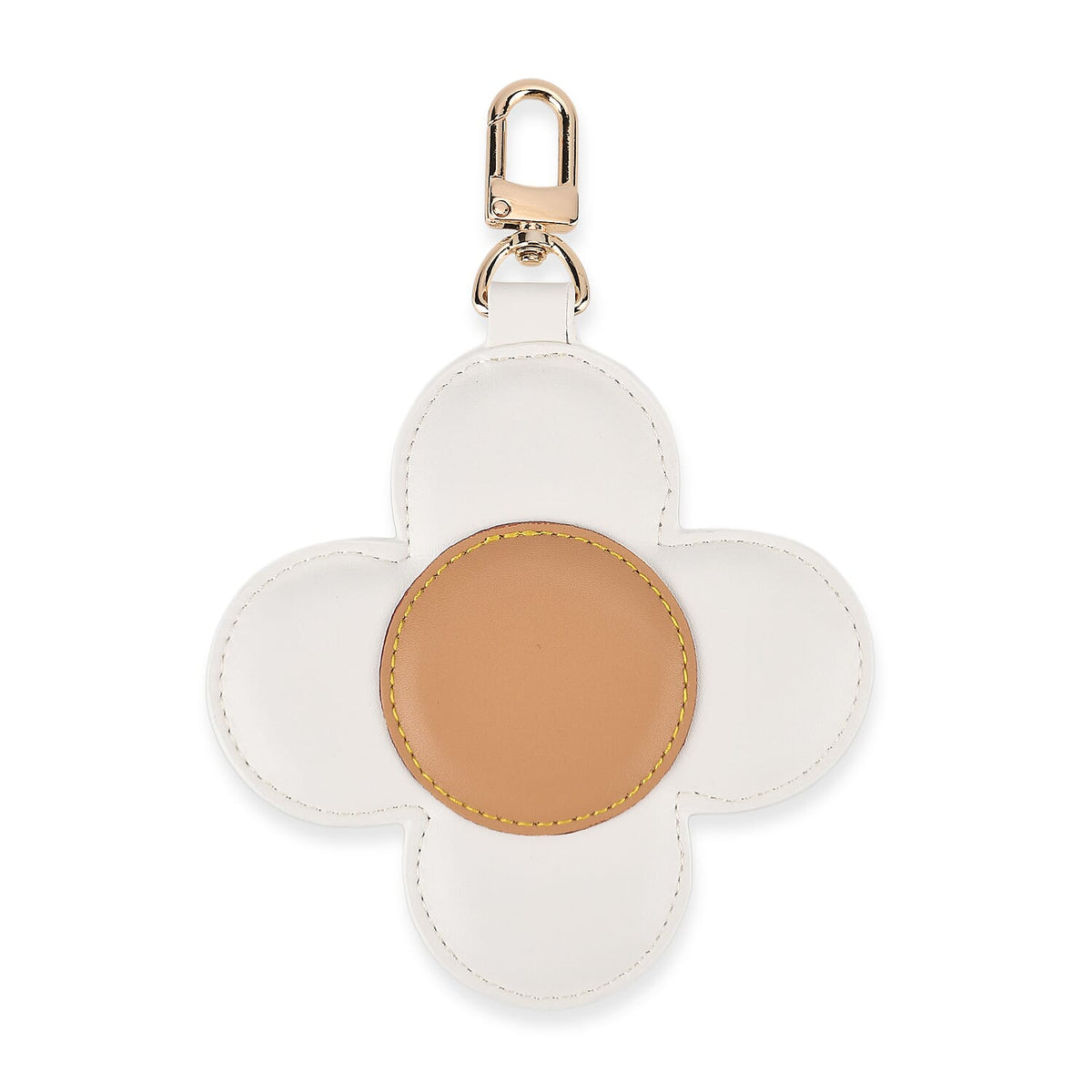 Genuine Leather Flower Keychain Bag Charm - Zipped Mini Coin Purse - White &amp; Khaki V32514546 6