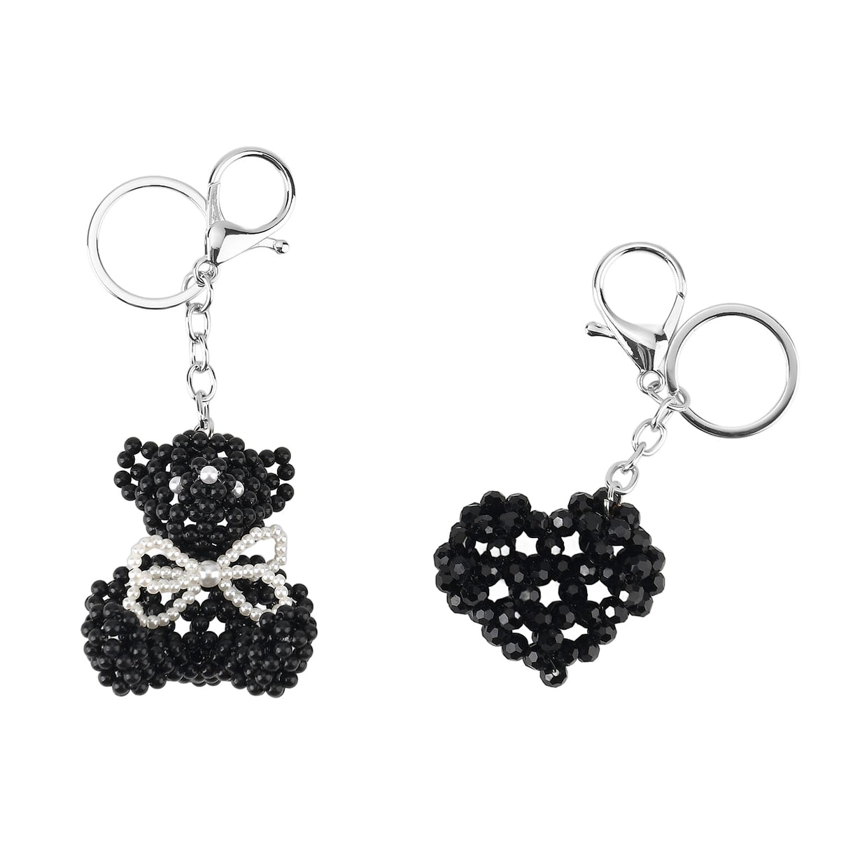 Set of 2 - Beaded Bear &amp; Heart Design Key Chains (12cm) - White &amp; Black V32515995 0