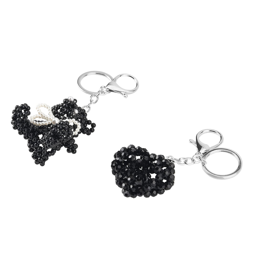 Set of 2 - Beaded Bear & Heart Design Key Chains (12cm) - White & Black