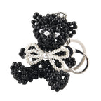 Set of 2 - Beaded Bear & Heart Design Key Chains (12cm) - White & Black