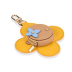 Genuine Leather Flower Keychain Bag Charm - Zipped Mini Coin Purse - Yellow & Khaki