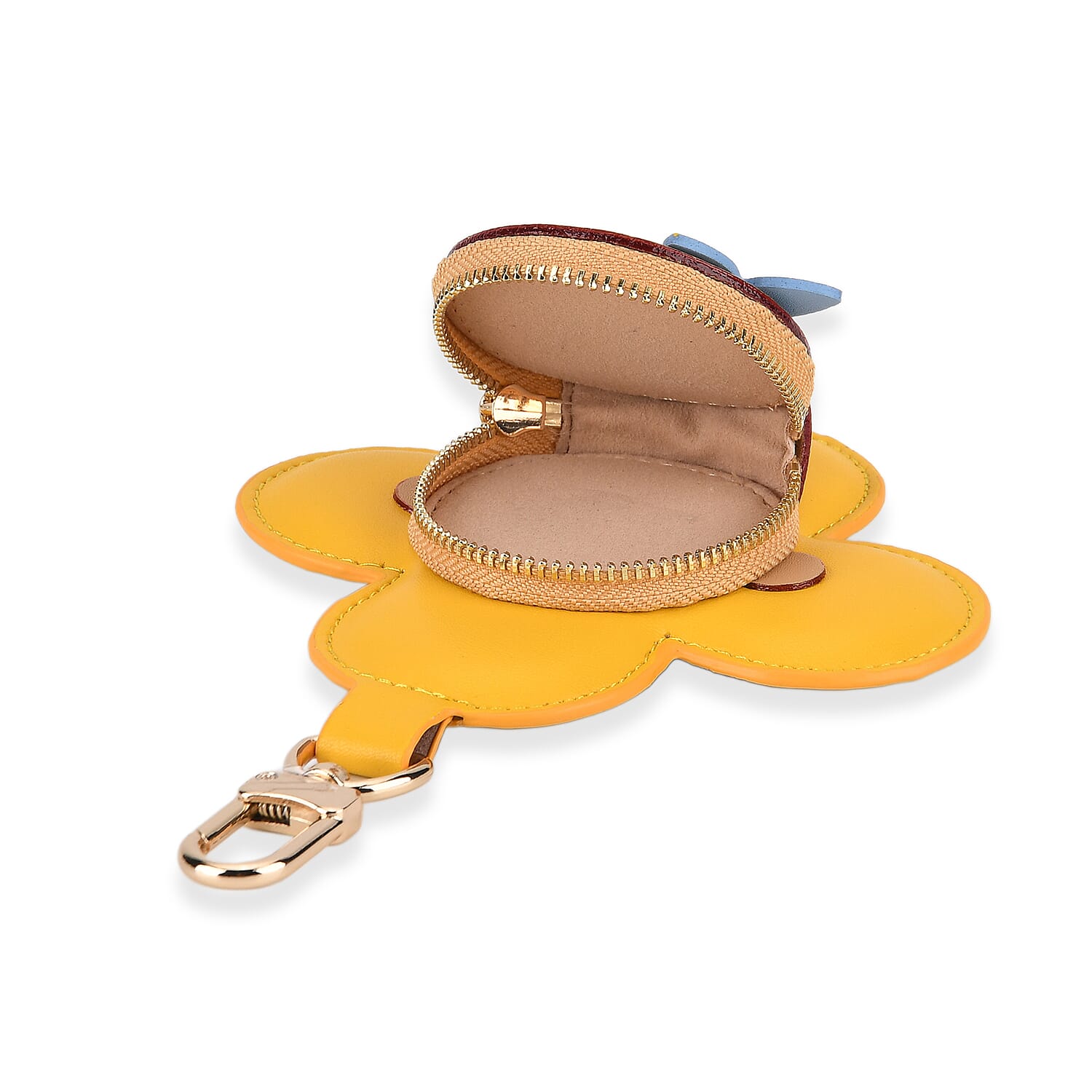 Genuine Leather Flower Keychain Bag Charm - Zipped Mini Coin Purse - Yellow &amp; Khaki V32490128 5