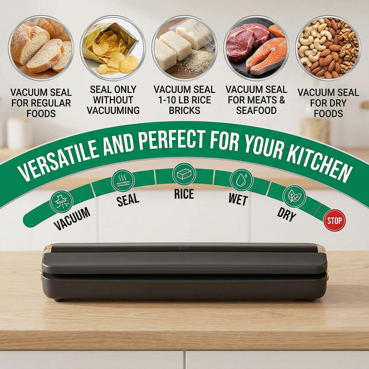 Rechargeable Vacuum Sealing Machine (1500 mAh) with 10 Bags - Black V32513926 4