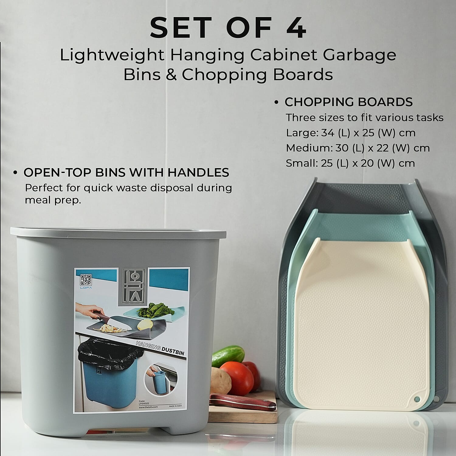 Set of 4 Cabinet Garbage Bins and Chopping Boards 7762462 3