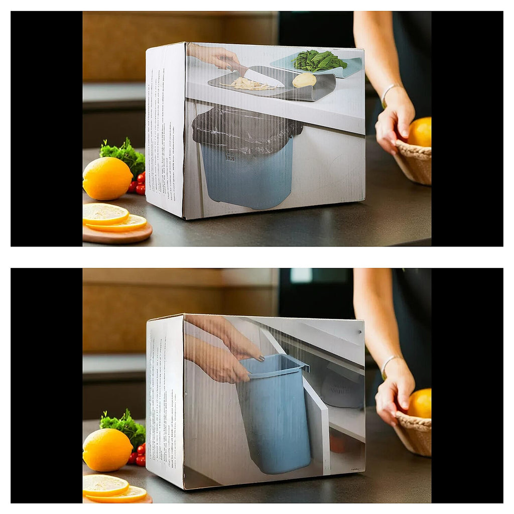 4 Piece Set - Lightweight Hanging Cabinet Garbage Bin with Chopping Board - Grey