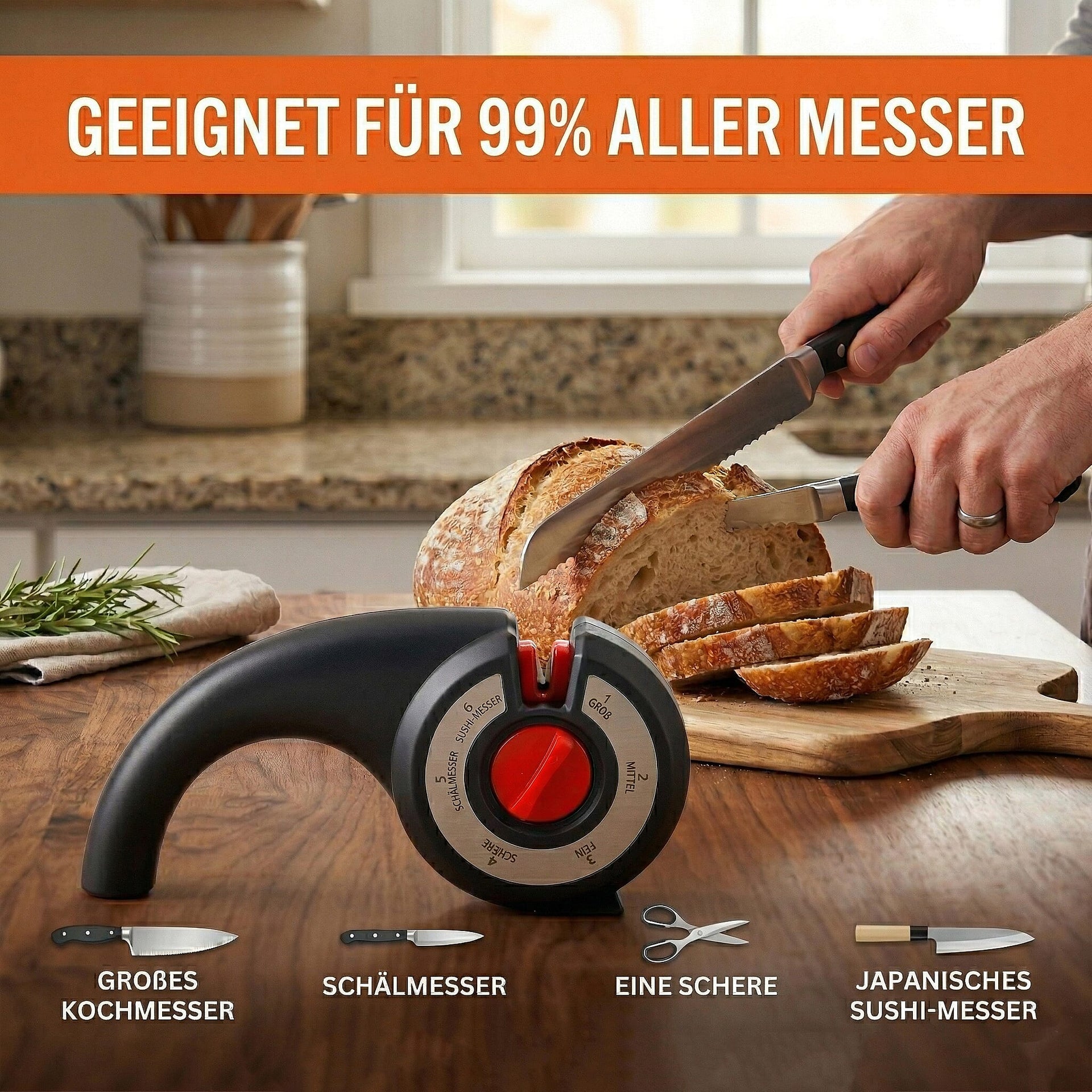 6-in-1 Multifunction Manual Knife Sharpener (185 x 44 x 93 mm) - Black 8418518 8