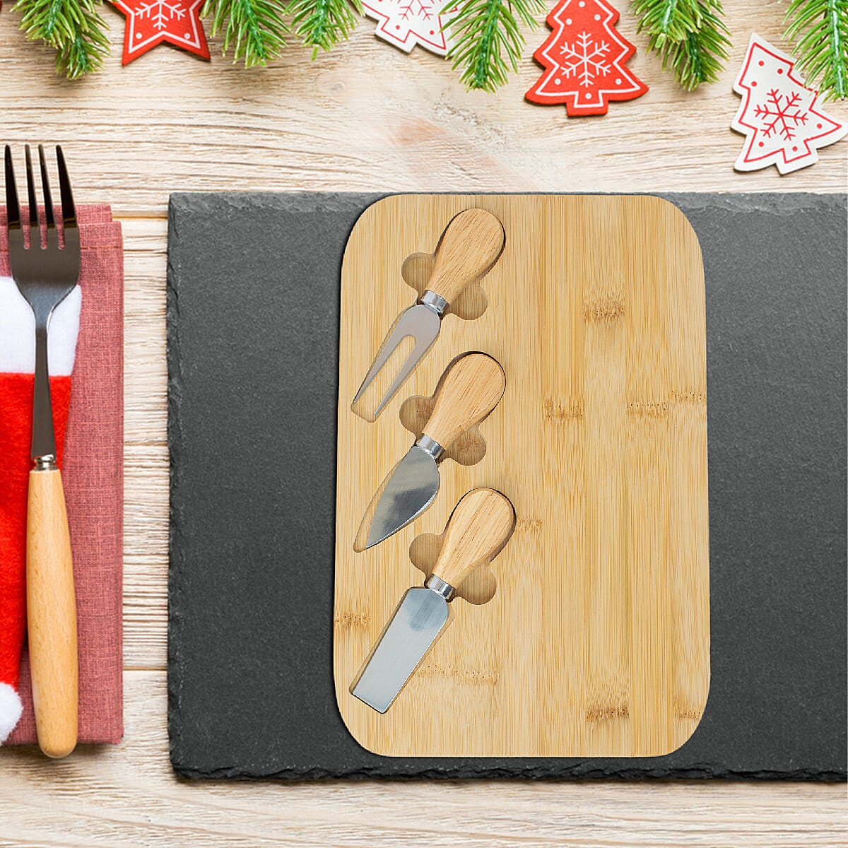 Bamboo Cheese Board with 3 Knives 7552988 1