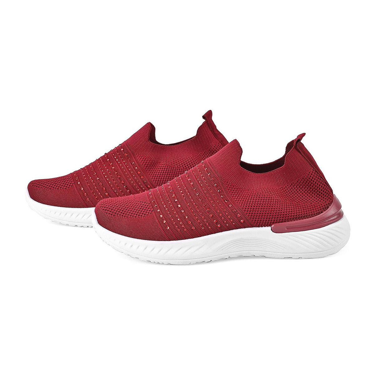 Knit Vented Slip On Trainers with Crystal Decorative Outer Shell - Red 7623201 0
