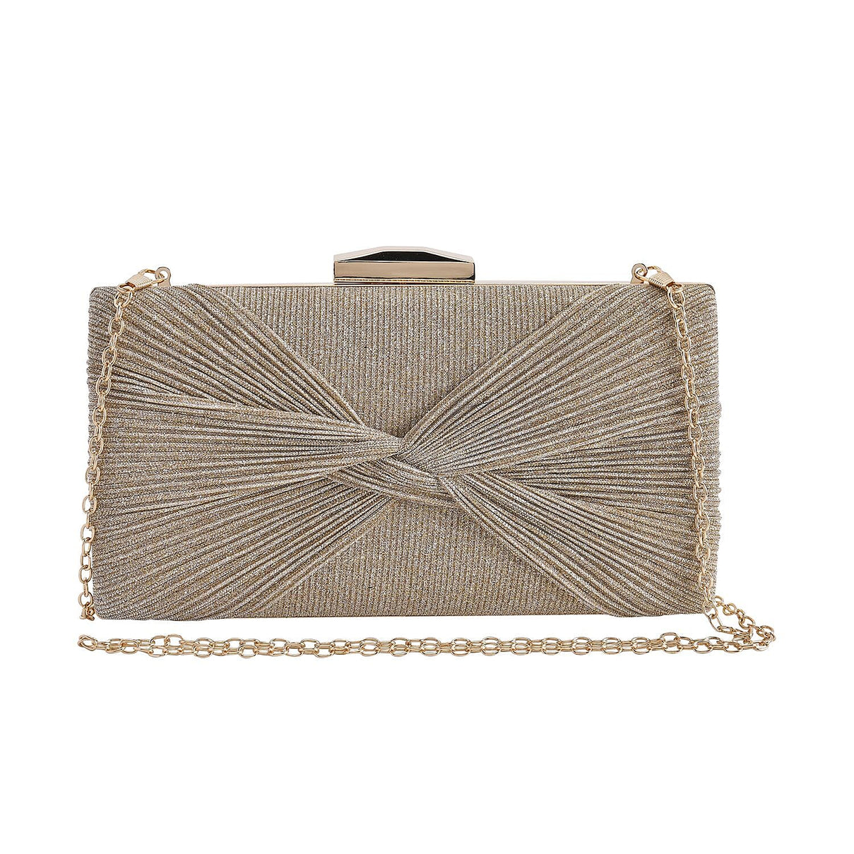 Knot Pattern Clutch Bag with Shoulder Metal Chain - Gold 7163926 0