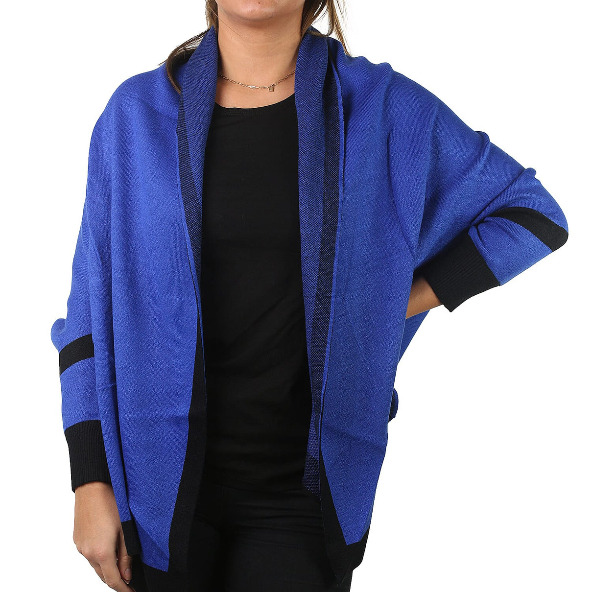 Kris Ana Coloured Border Women's Cardigan One Size - Cobalt/Black 3651311 0