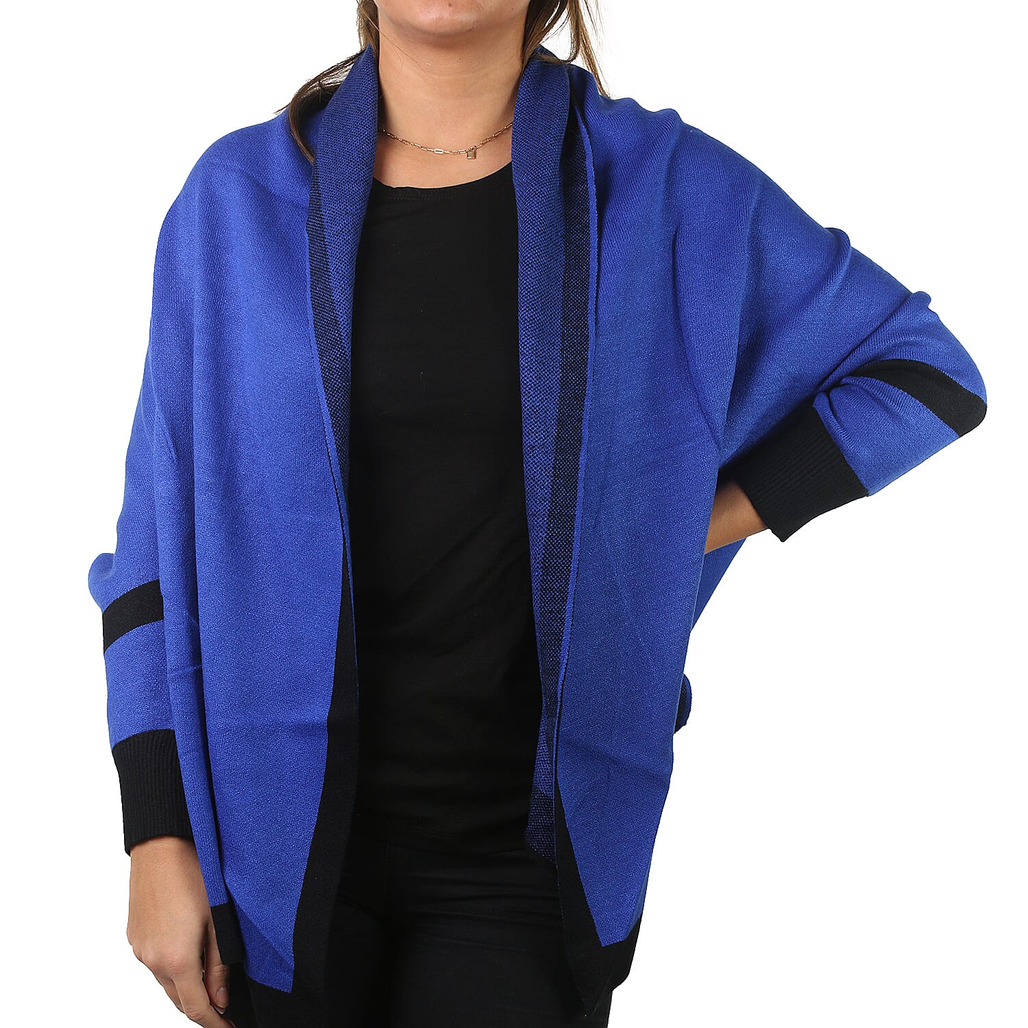 Kris Ana Coloured Border Women's Cardigan One Size - Cobalt/Black 3651311 0