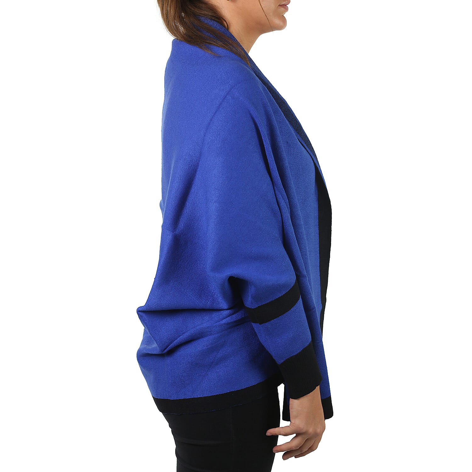 Kris Ana Coloured Border Women's Cardigan One Size - Cobalt/Black 3651311 2