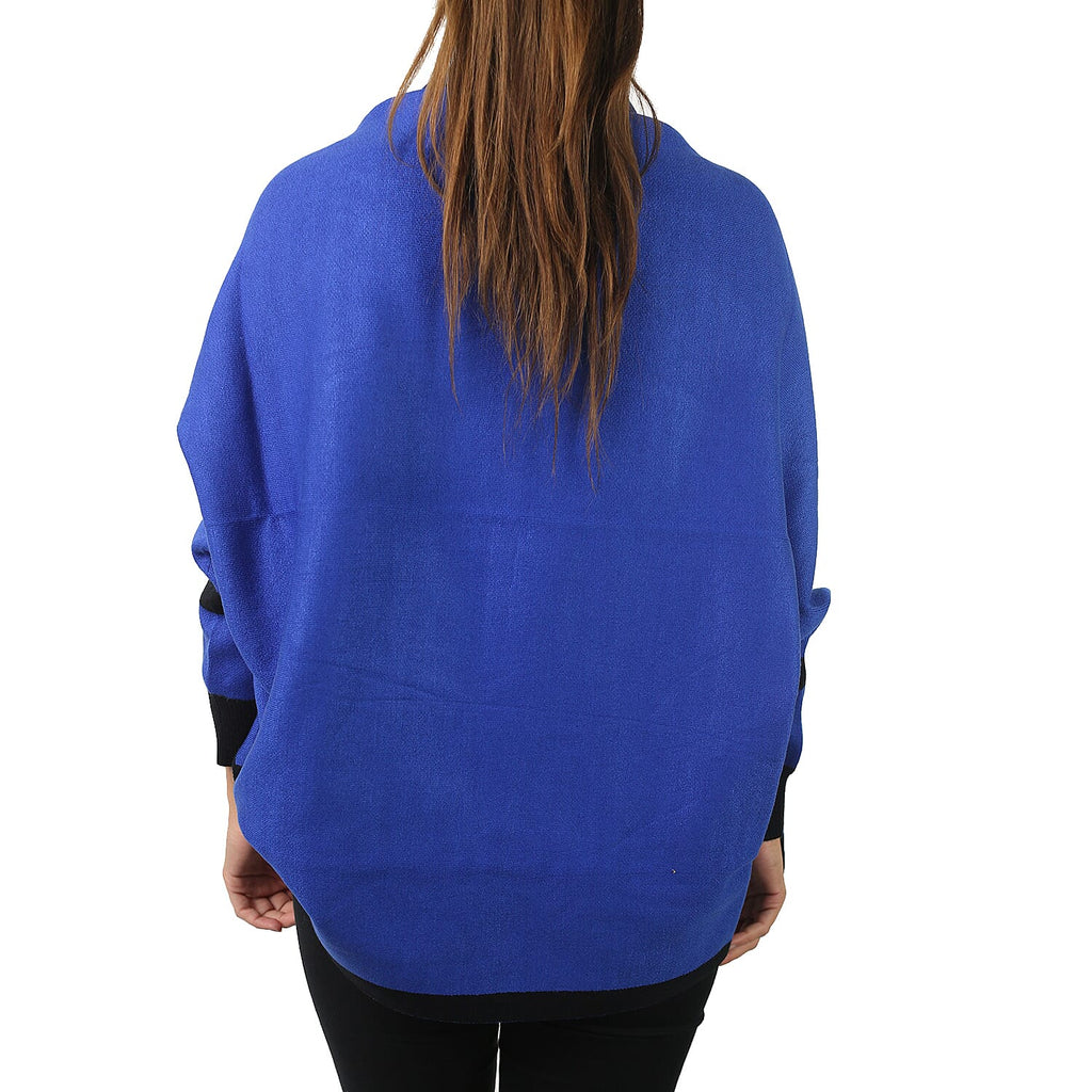 Kris Ana Coloured Border Cardigan One Size - Cobalt-Black