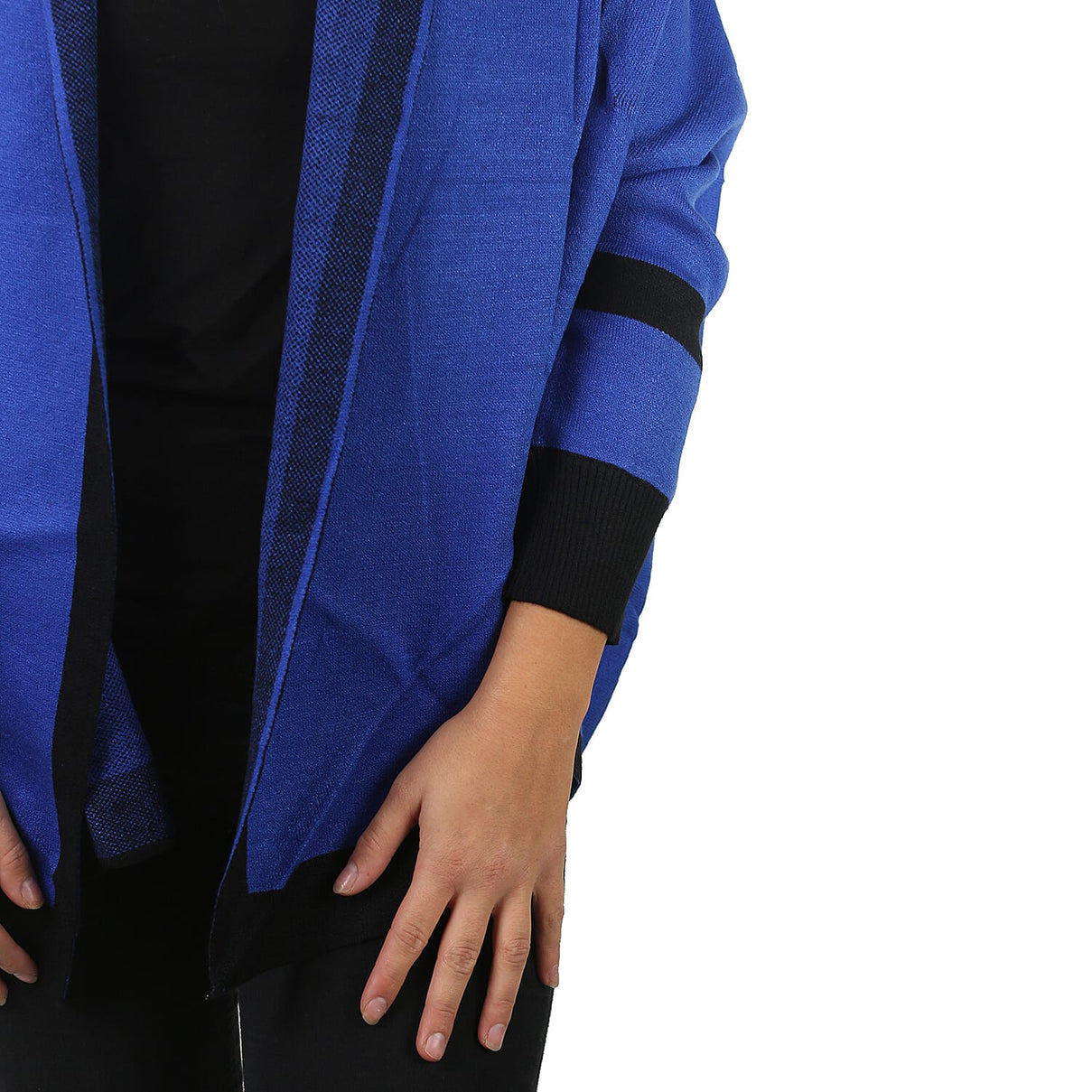 Kris Ana Coloured Border Women's Cardigan One Size - Cobalt/Black 3651311 4