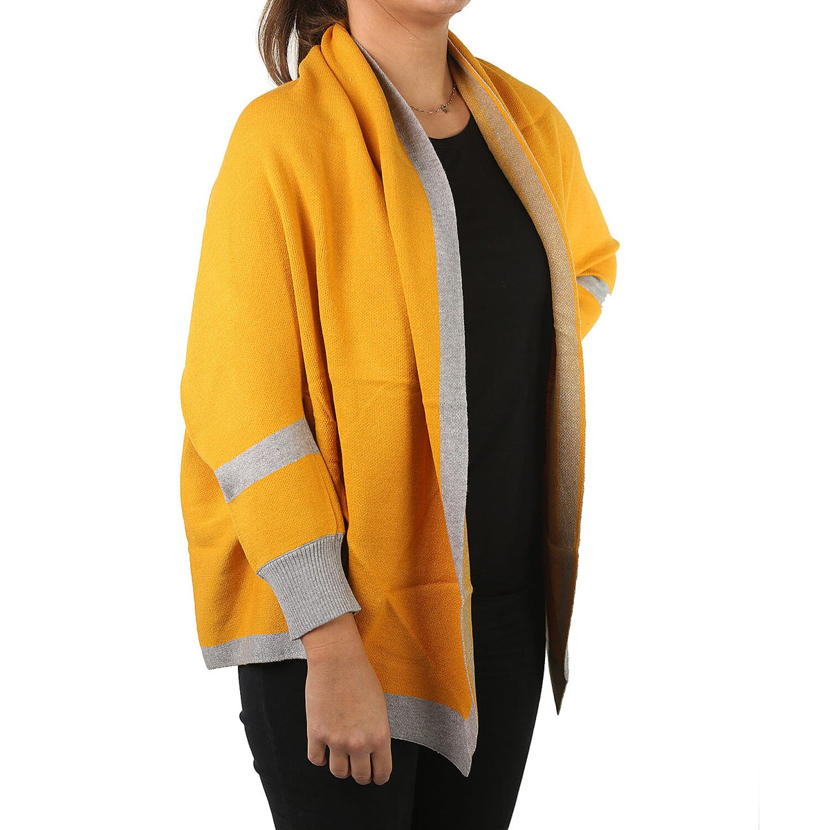 Kris Ana Longline Border Women's Cardigan - Mustard and Grey 6900585 3