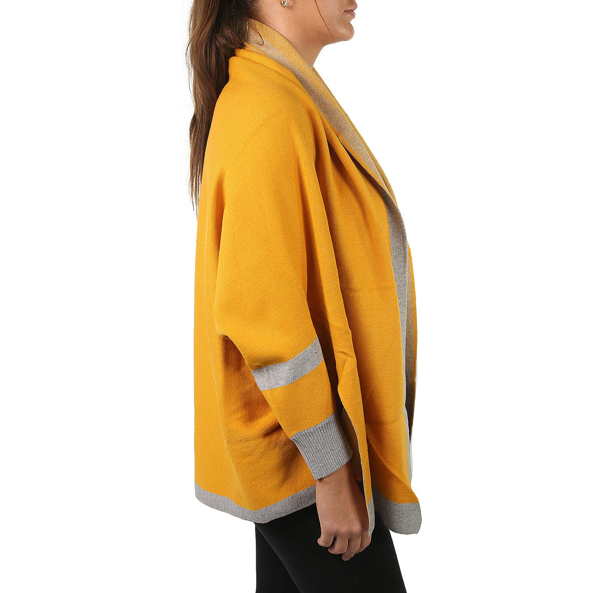 Kris Ana Longline Border Women's Cardigan - Mustard and Grey 6900585 7