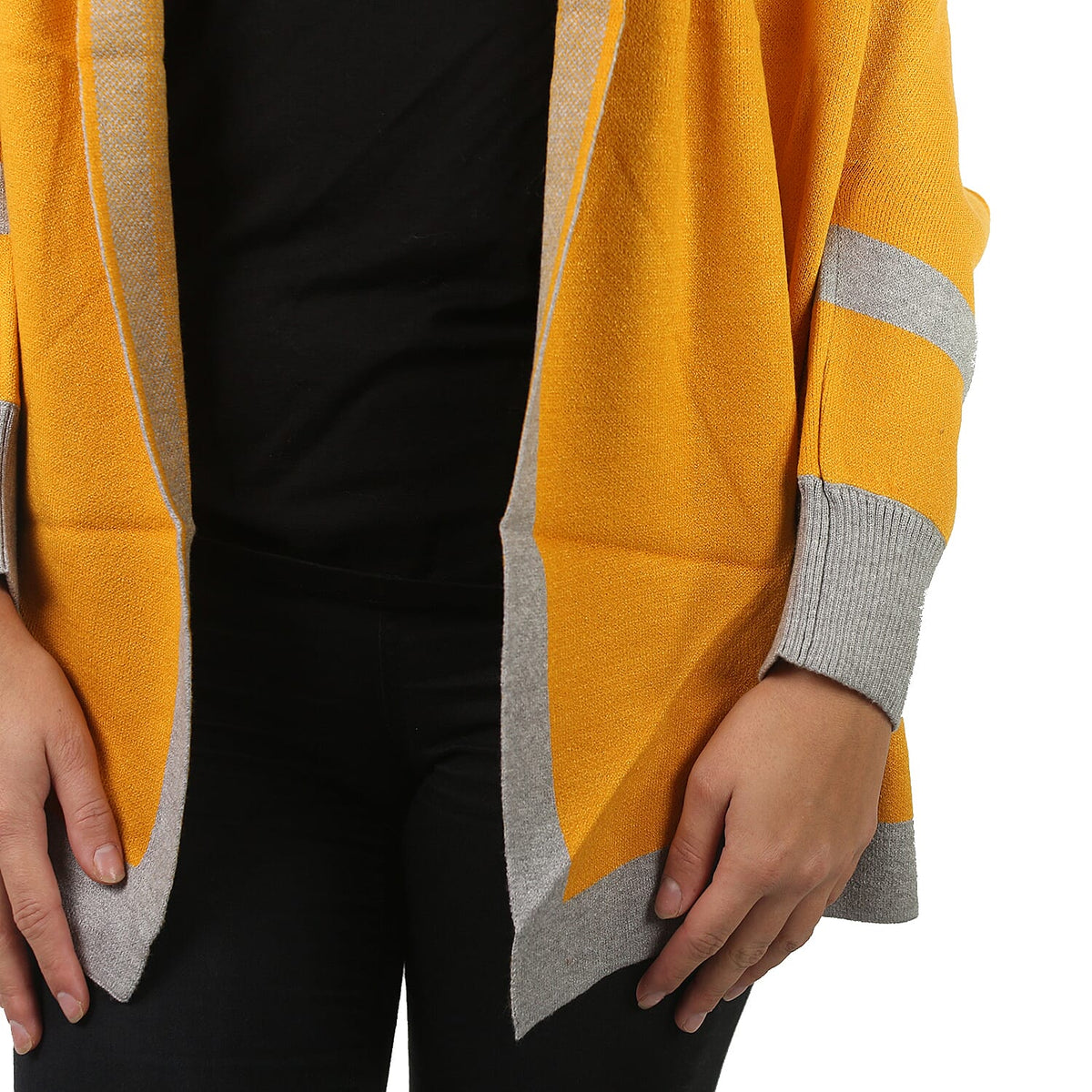 Kris Ana Longline Border Women's Cardigan - Mustard and Grey 6900585 11